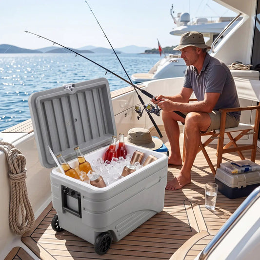 DirectDeals 103-quart gray wheeled cooler with pull handle and drain plug on Tampa Home & Garden Store
