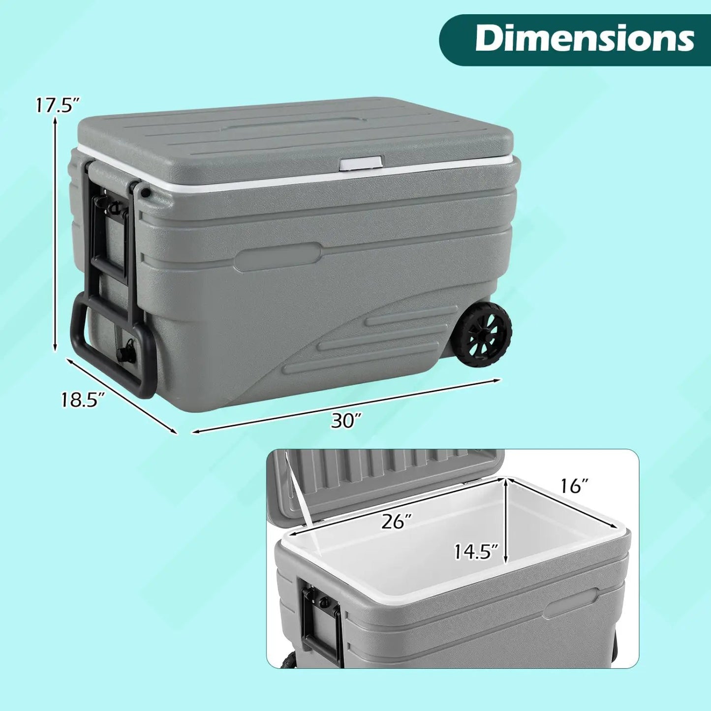 103 Quart Wheeled Cooler Pull Handle Drain Plug
