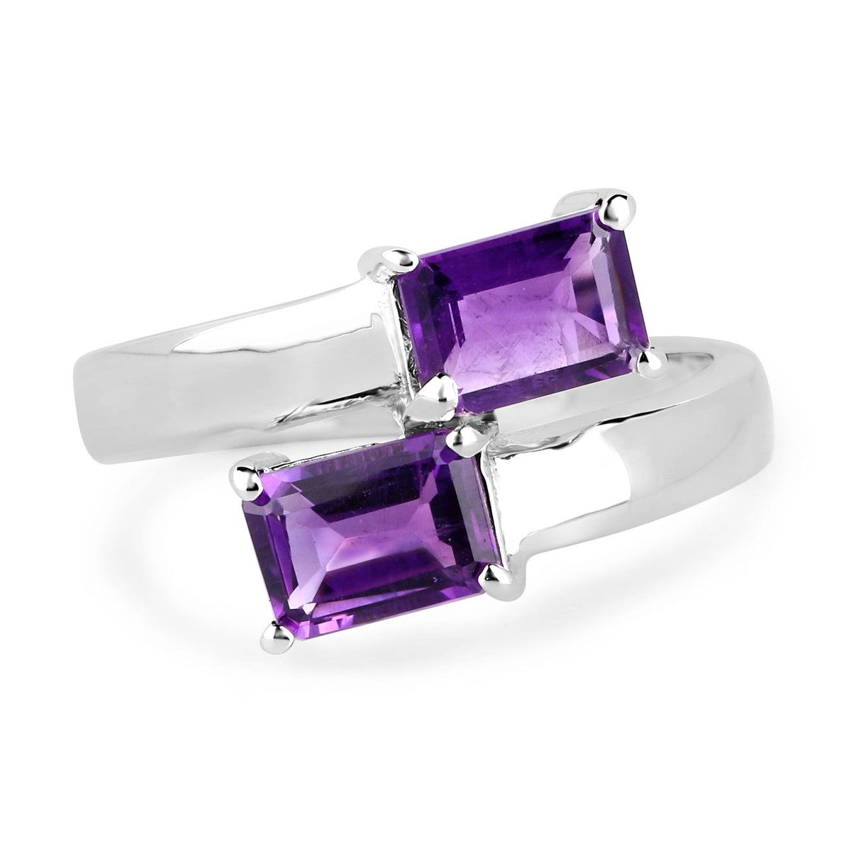 Sterling silver ring with two 1.90ct emerald-cut amethyst stones, split shank design on Tampa Home & Garden Store