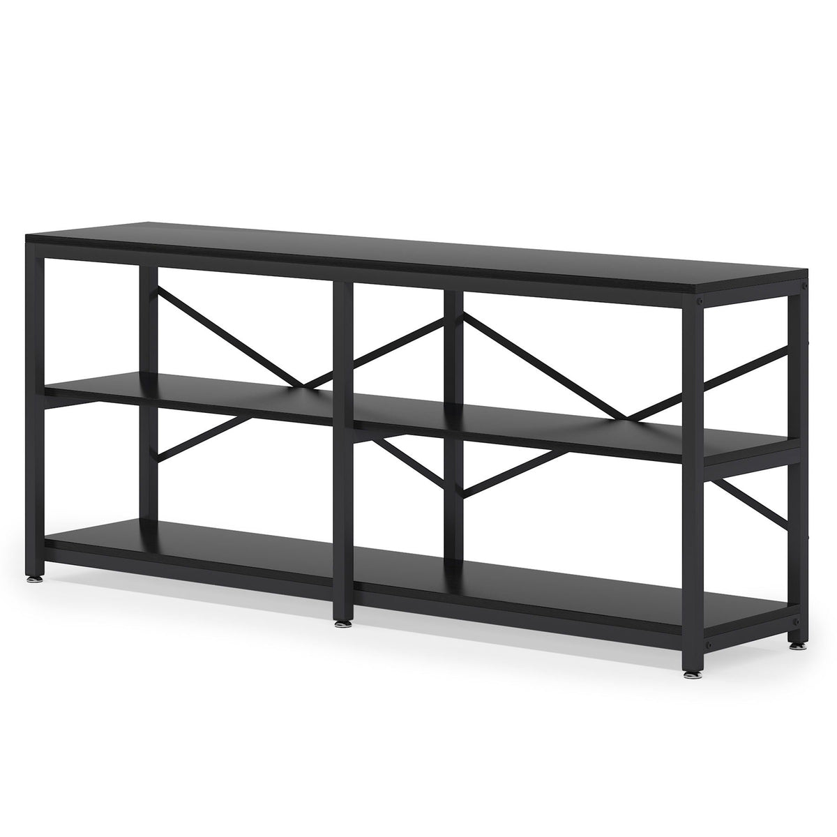 Extra Long Console Table with X Back Design and 3-Tier Storage in black metal by HouseOfZazla on Tampa Home & Garden Store