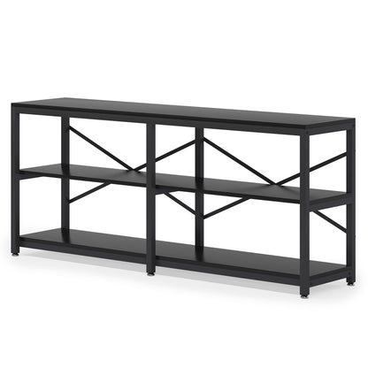 Extra Long Console Table with X Back Design and 3-Tier Storage in black metal by HouseOfZazla on Tampa Home & Garden Store