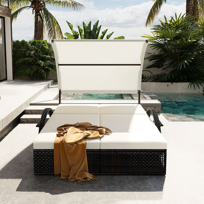 U_STYLE outdoor steel frame sun lounger with adjustable backrest, white cushions, by HouseOfZazla on Tampa Home & Garden Store