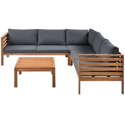 Wood Structure Outdoor Sofa Set with Gray Cushions HouseOfZazla, seating with coffee table on Tampa Home & Garden Store