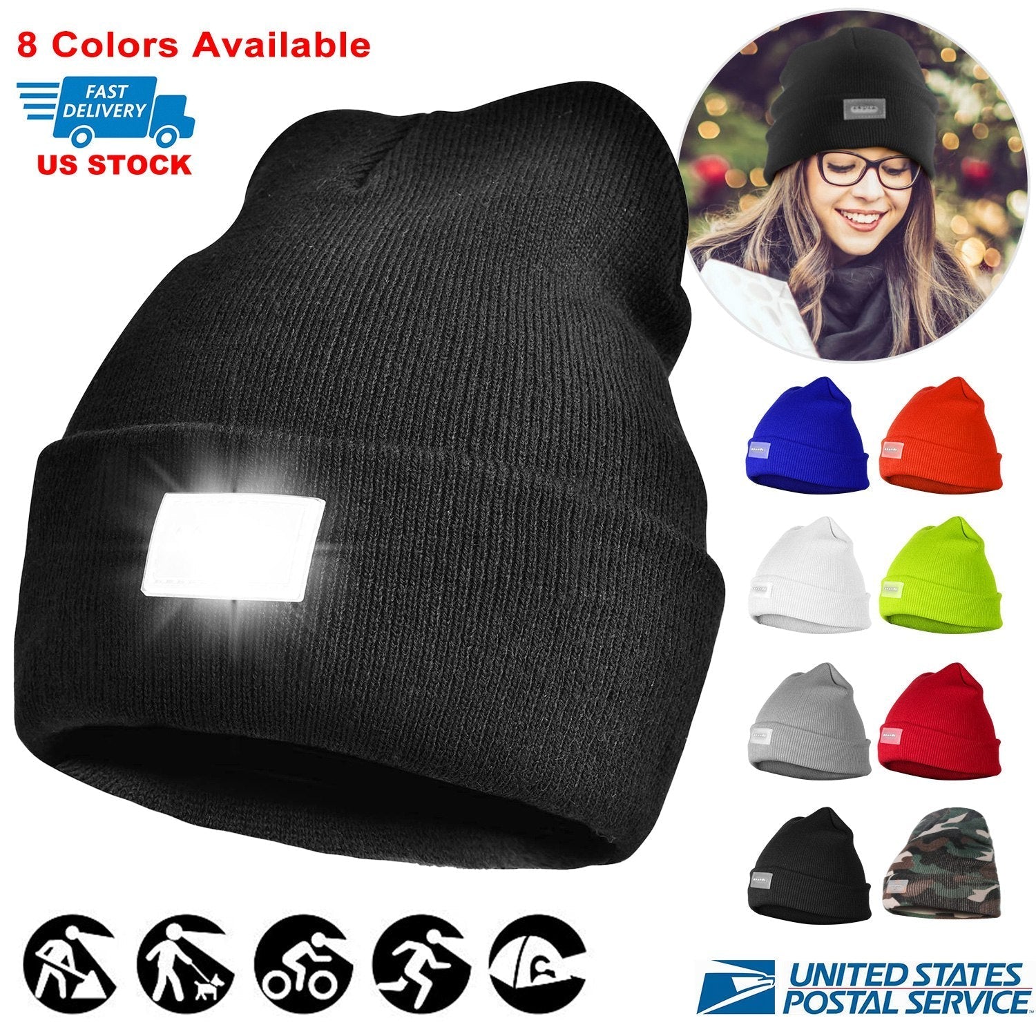 Unisex 5 LED knitted beanie with built-in headlamp by GemGear for outdoor activities on Tampa Home & Garden Store
