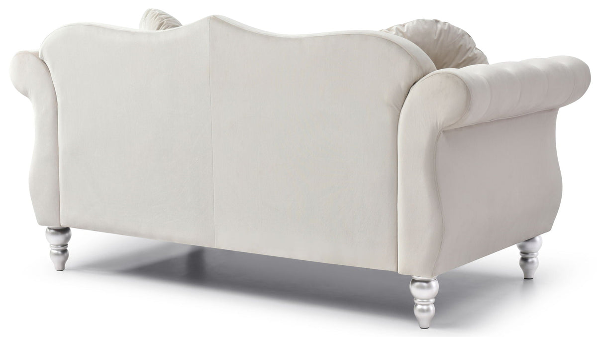 Stylish Flared-Arm Loveseat by HouseOfZazla in ivory fabric stationary with curved arms on Tampa Home & Garden Store