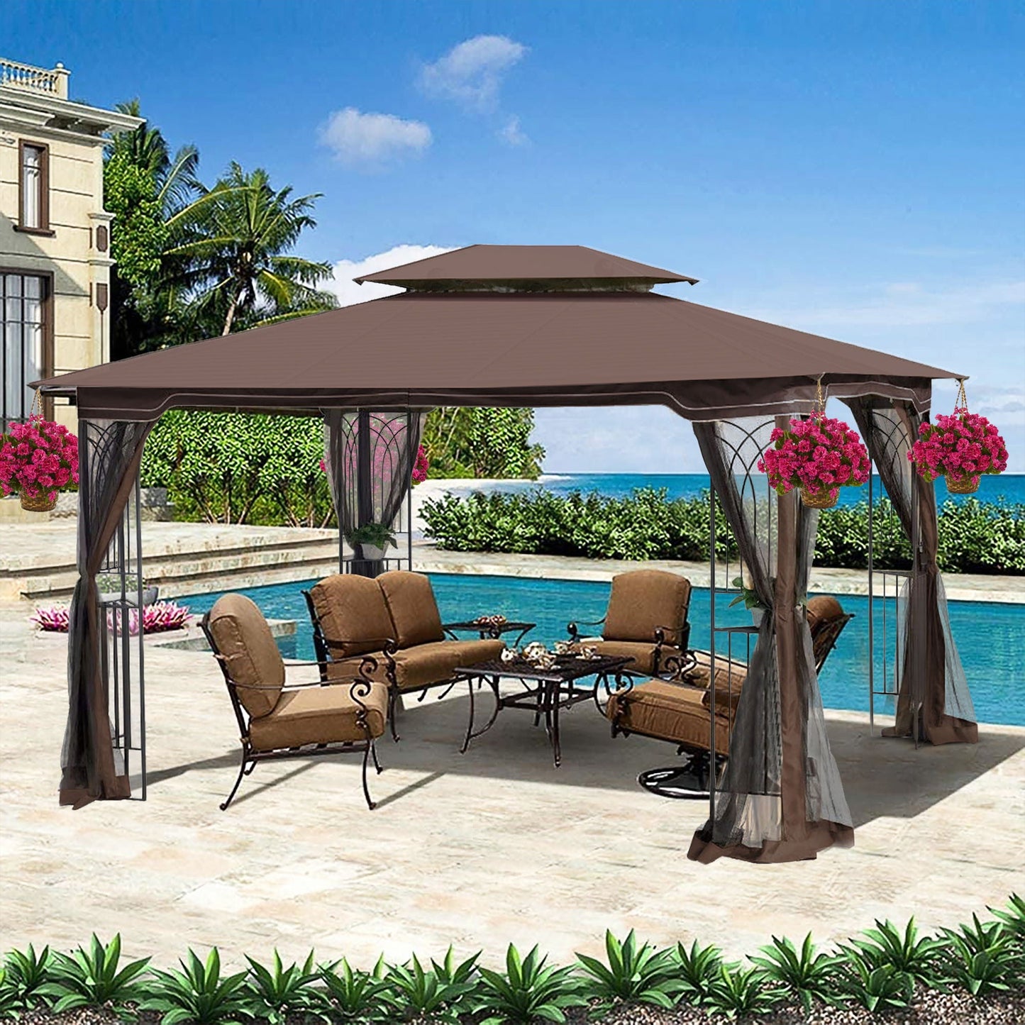 13x10 Outdoor Gazebo Canopy With Double Roof