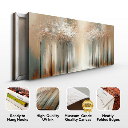 Canvas Print Serenity Bloom by Tailored Canvases, beige-toned abstract trees with peach blossoms on Tampa Home & Garden Store