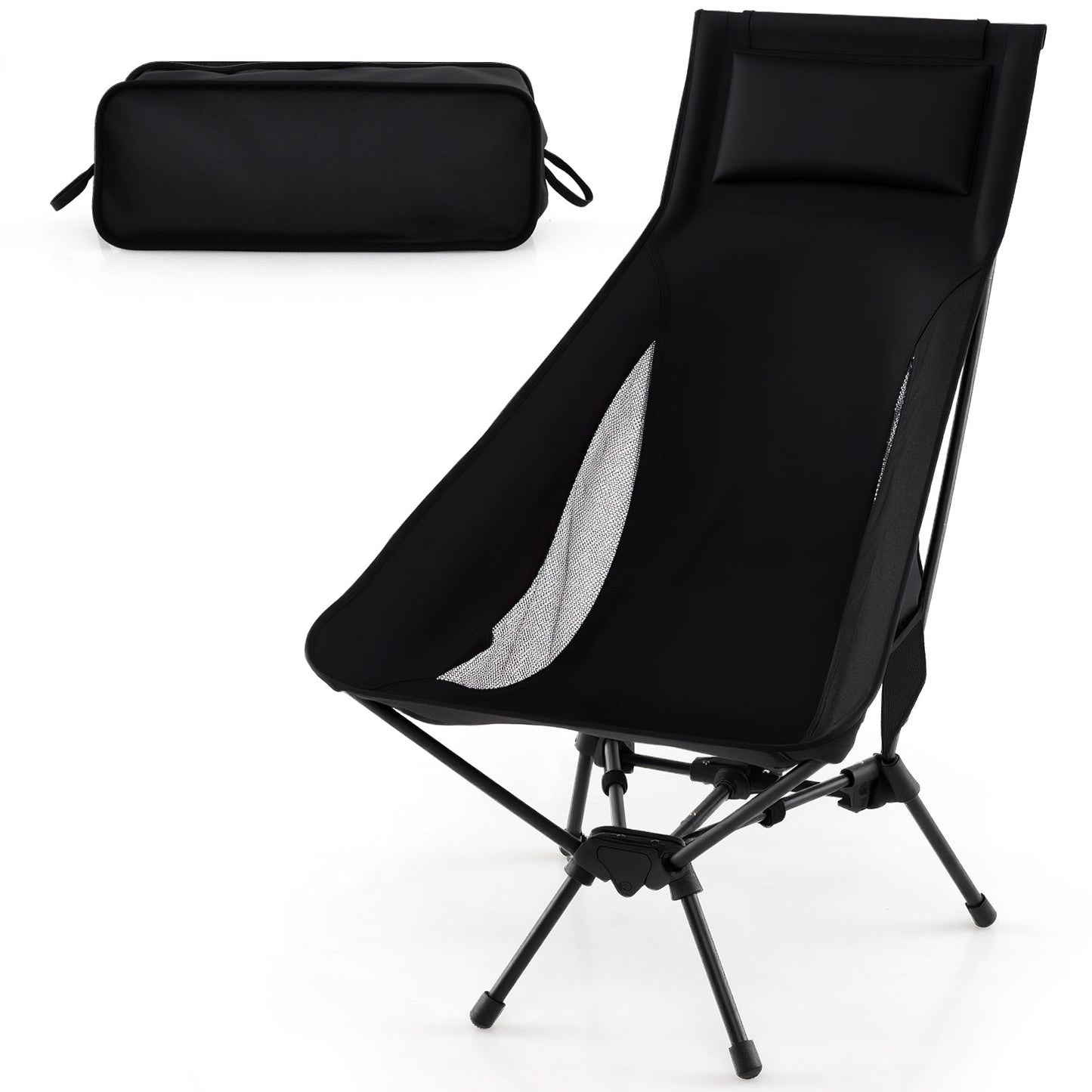 GemGear high-back portable camping chair black with pillow and compact carry bag on Tampa Home & Garden Store