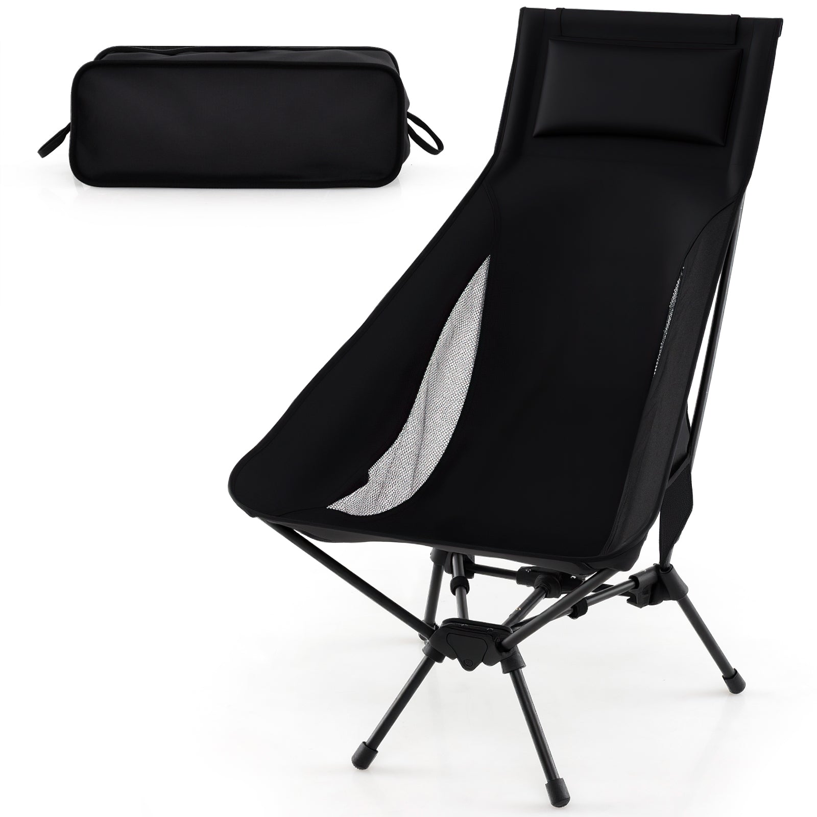 GemGear high-back portable camping chair black with pillow and compact carry bag on Tampa Home & Garden Store