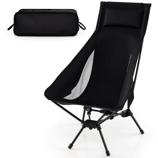GemGear high-back portable camping chair black with pillow and compact carry bag on Tampa Home & Garden Store