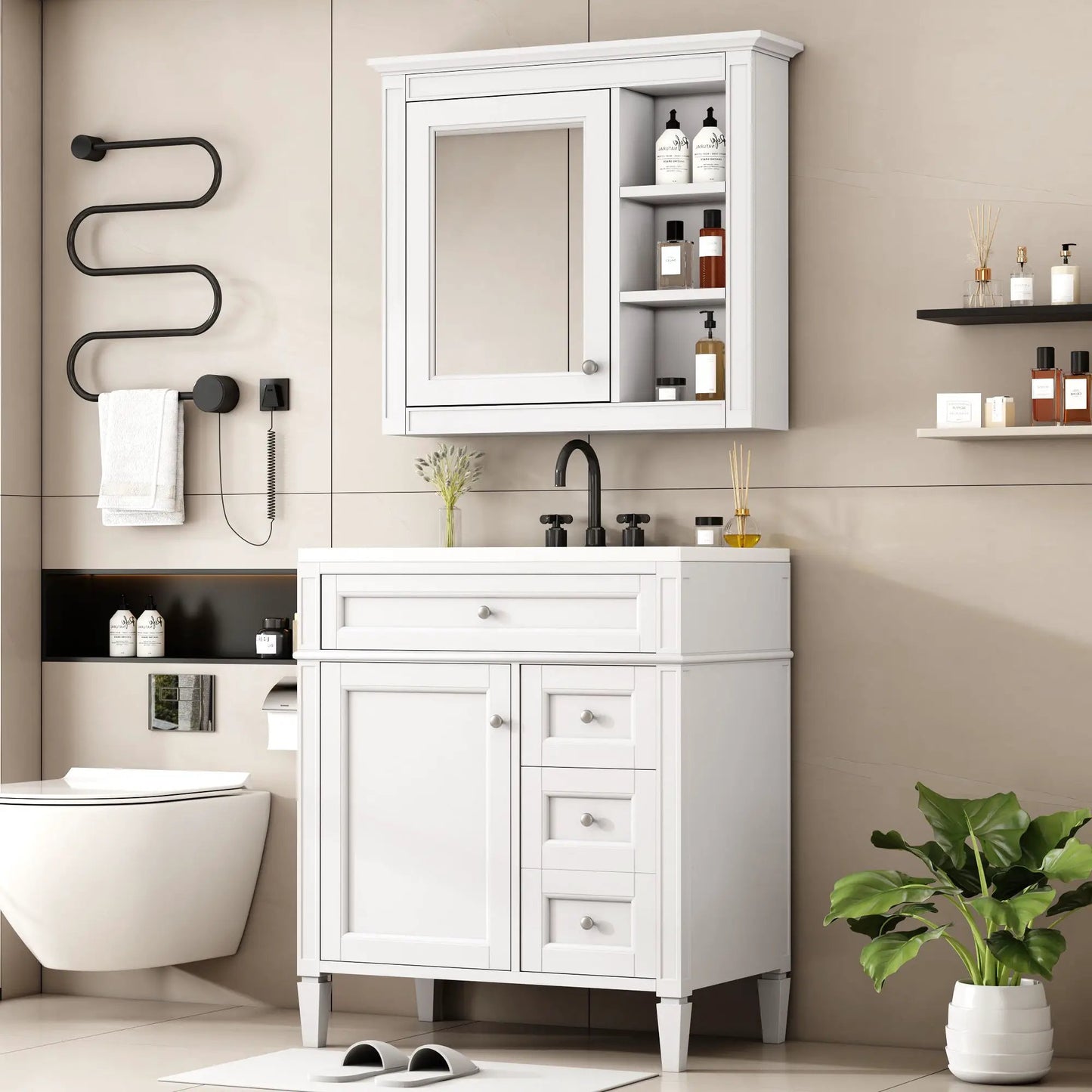 Bathroom Vanity with Top Sink and Mirror Cabinet