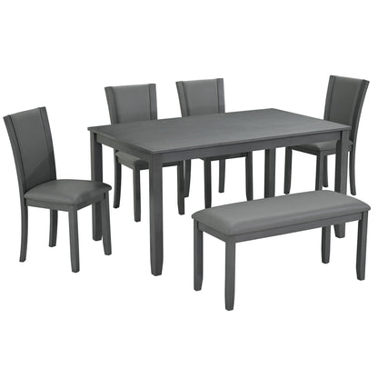Modern Gray Wood Dining Set With Bench and Chairs
