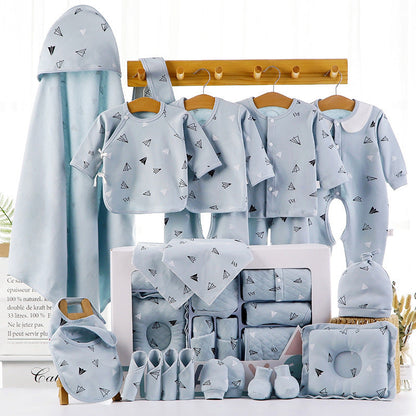 Baby cotton clothes gift box in light blue with paper airplane prints, baby apparel set on Tampa Home & Garden Store
