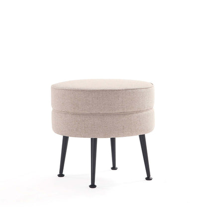 Bailey Accent Ottoman round beige fabric with black tapered legs HouseOfZazla on Tampa Home & Garden Store