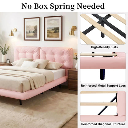 Queen Size Upholstered Bed Frame with Led Lights