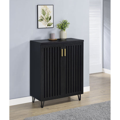 Clackamas 2-Door Storage Cabinet black woodgrain with adjustable shelves gold handles by HouseOfZazla on Tampa Home & Garden Store