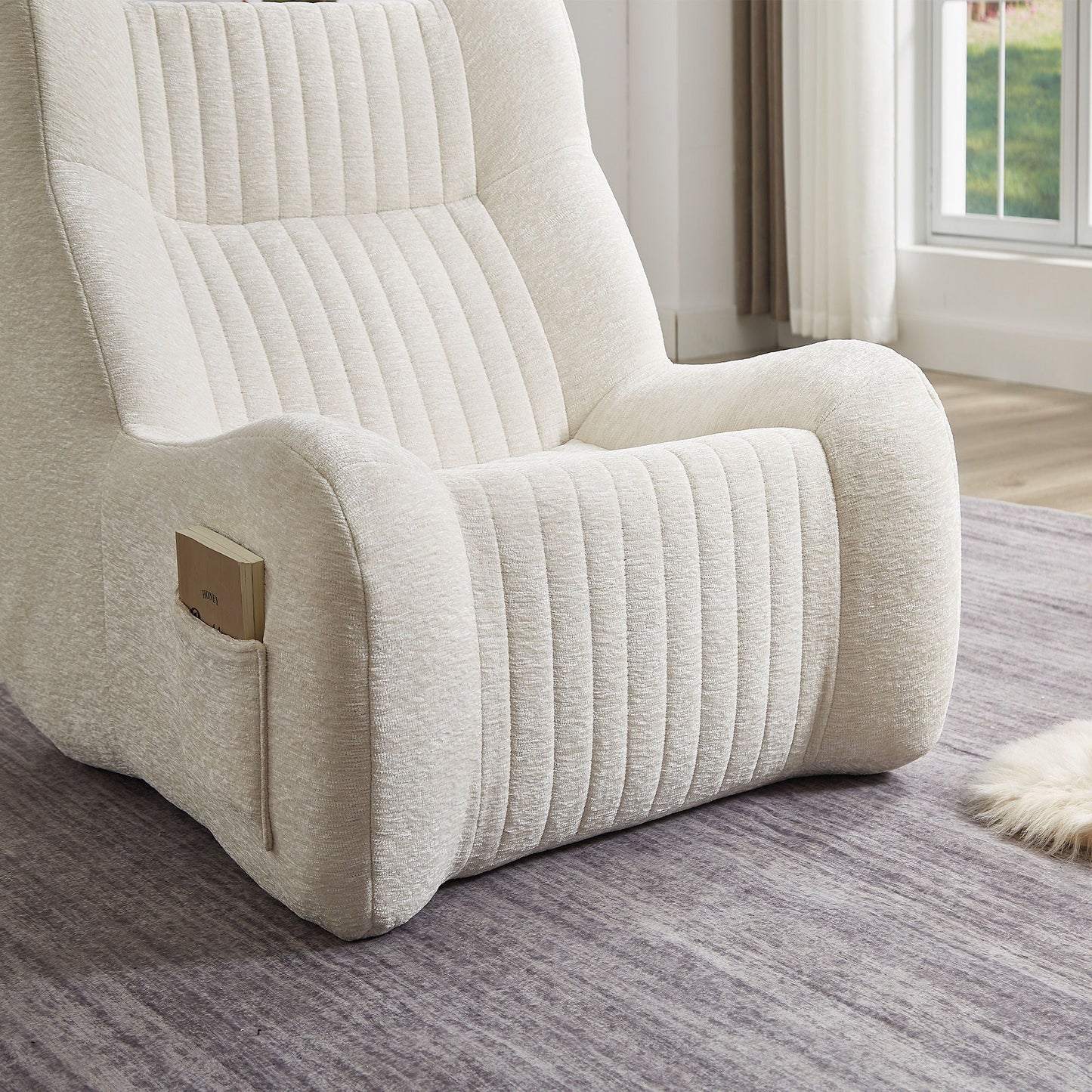 Bean Bag Chair For Adults in cream chenille memory foam by HouseOfZazla for living room on Tampa Home & Garden Store