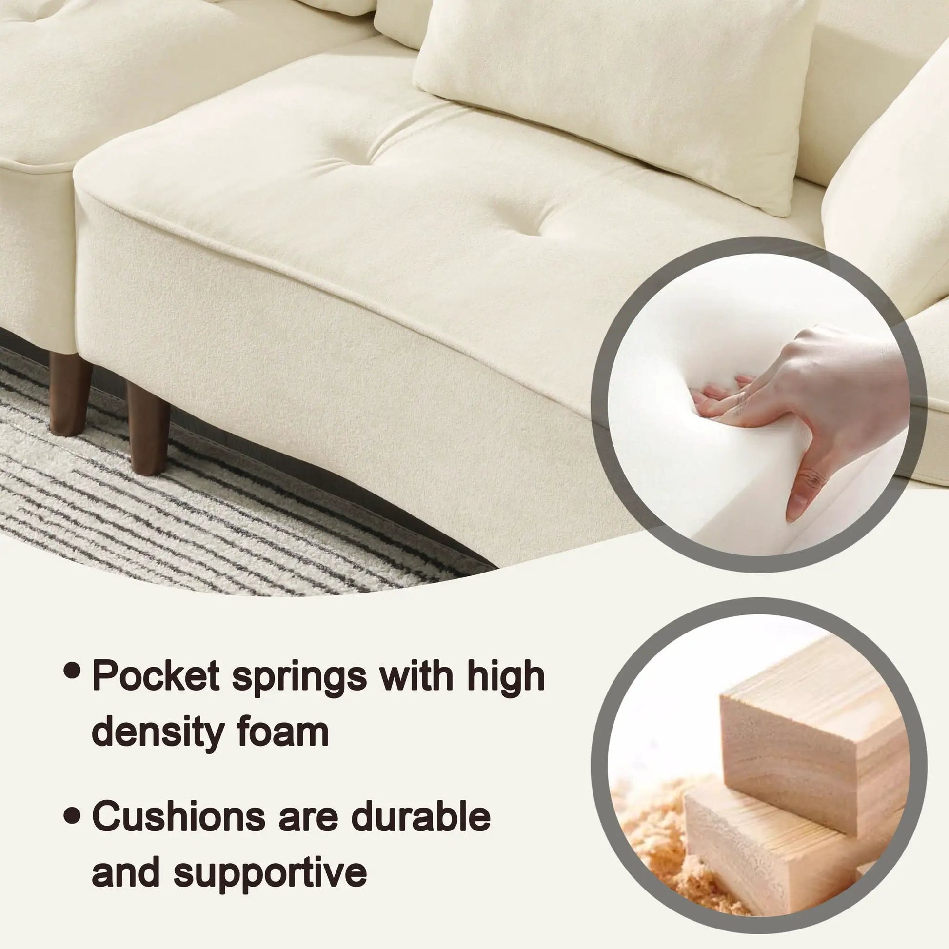 Comfortable deep-seated cream fabric sofa with matching pillows by Unique Piece Furniture on Tampa Home & Garden Store