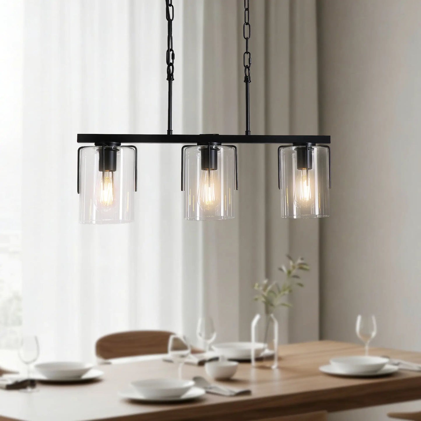 Adjustable Pendant Lighting with Wood Grain