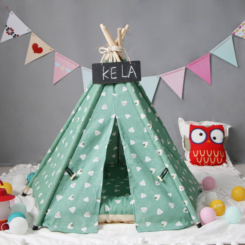 Pet tent kennel teepee teal with white triangles, chalkboard KELA, Sell My Stuff on Tampa Home & Garden Store