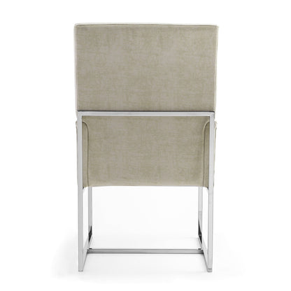Element Dining Arm Chair beige velvet upholstery with chrome frame two chairs HouseOfZazla on Tampa Home & Garden Store