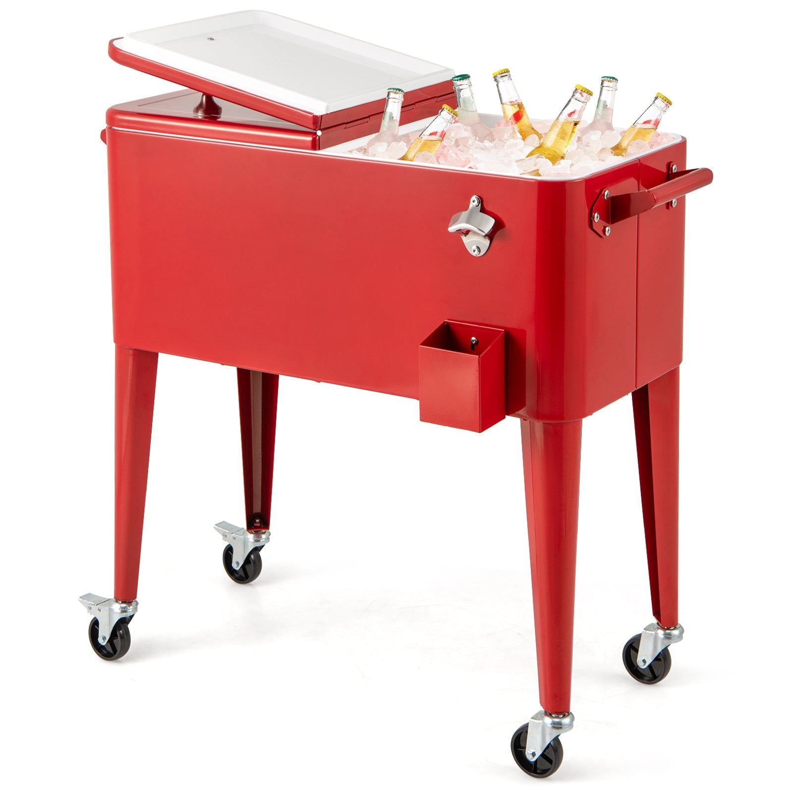 Red GemGear portable outdoor patio cooler cart with ice and bottles, bottle opener, wheels on Tampa Home & Garden Store