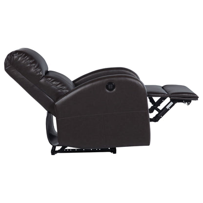 Meglia Power Recliner Chair by HouseOfZazla in dark brown leather with footrest extended on Tampa Home & Garden Store