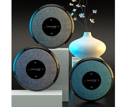 Waterproof Bluetooth speaker trio with fabric-textured circular grills and blue trim by My Store on Tampa Home & Garden Store