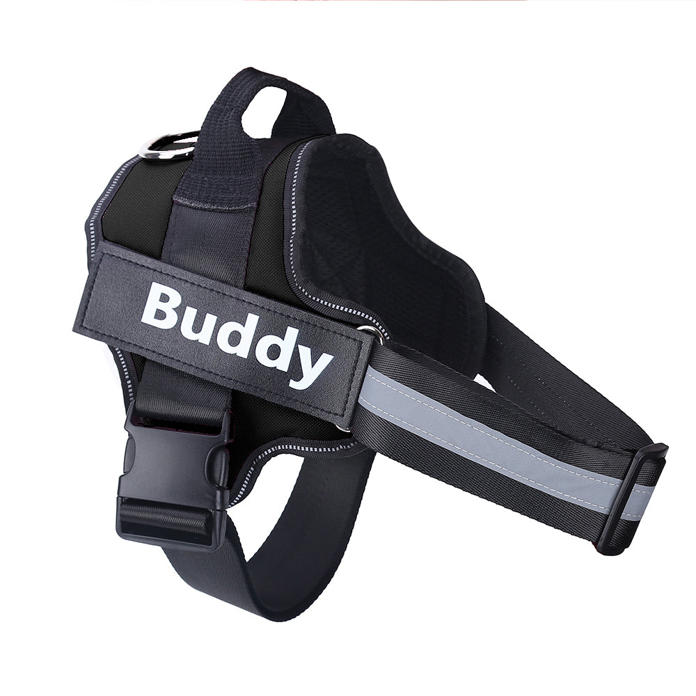 Personalized dog harness no-pull, black breathable adjustable vest with Buddy patch Pet Zen on Tampa Home & Garden Store