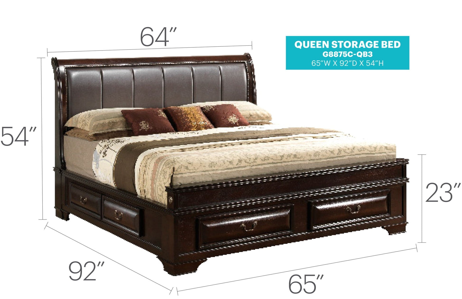 Lavita storage bed by HouseOfZazla, queen size with dark wood frame and built-in underbed drawers on Tampa Home & Garden Store
