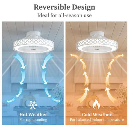 DirectDeals 19-Inch White Ceiling Fan with Light, low-profile flush mount two-panel collage on Tampa Home & Garden Store