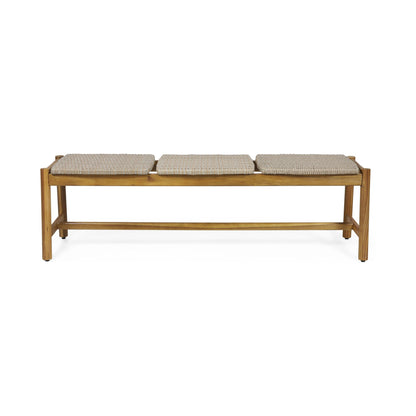 Cambria 3-seater teak bench with beige woven cushions HouseOfZazla on Tampa Home & Garden Store