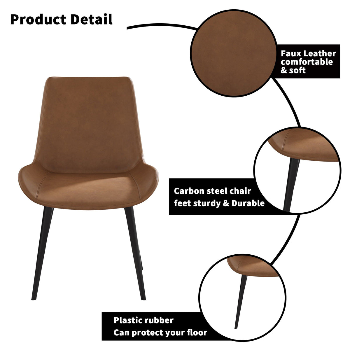 Modern dining chair set of 2 in brown faux leather with black metal legs by HouseOfZazla on Tampa Home & Garden Store
