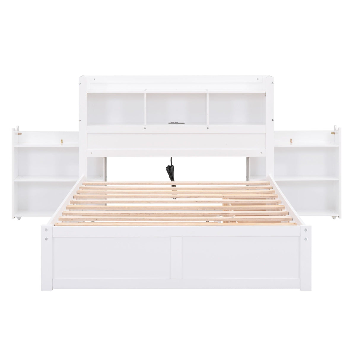 White storage platform bed with built-in side shelves and slatted bed base on Tampa Home & Garden Store