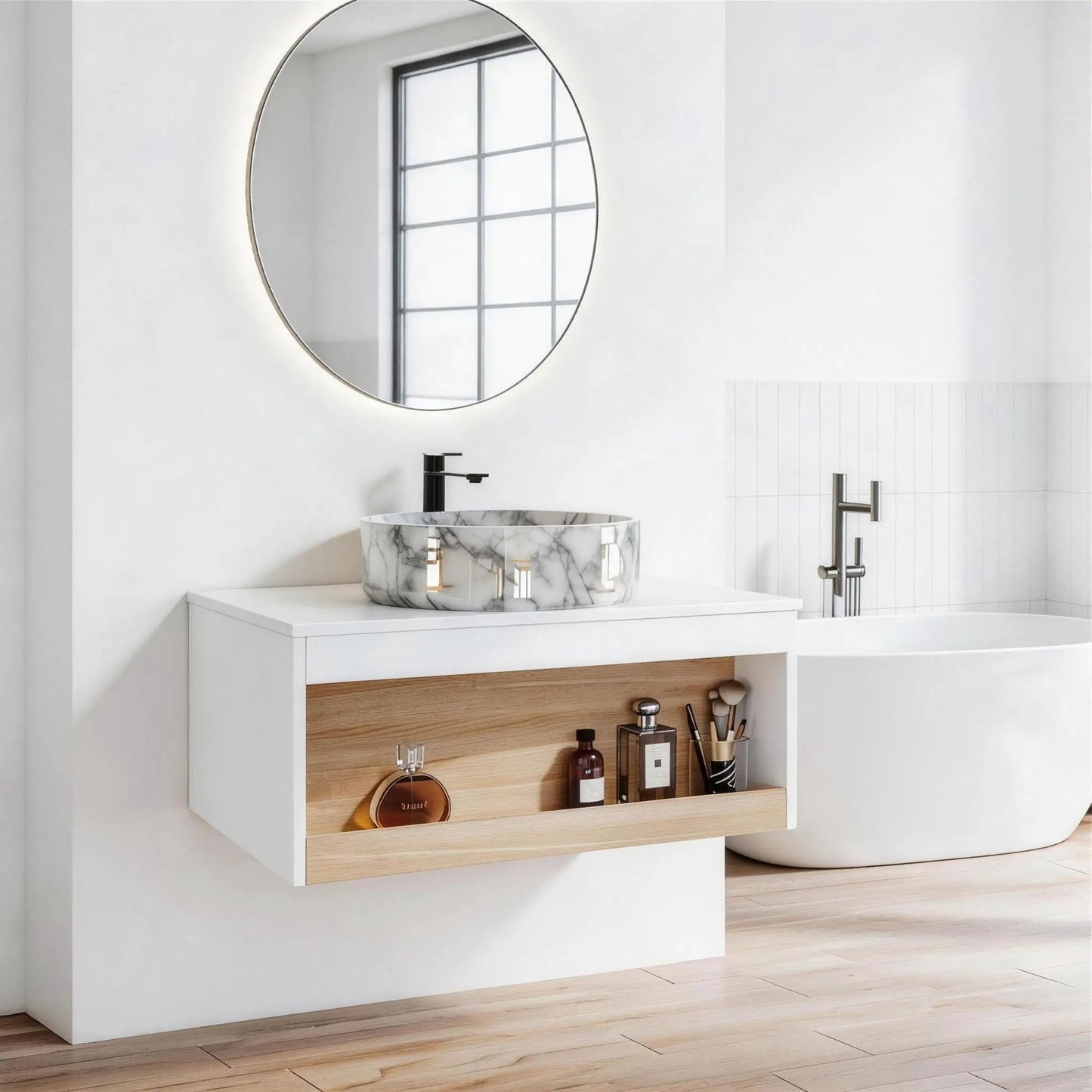Floating Bathroom Vanity with Vessel Sink