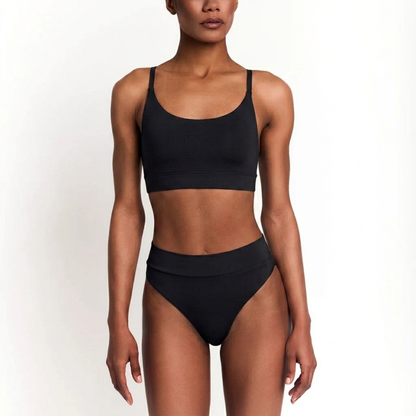 Scoop Bralette in black organic cotton with thin adjustable straps on Tampa Home & Garden Store