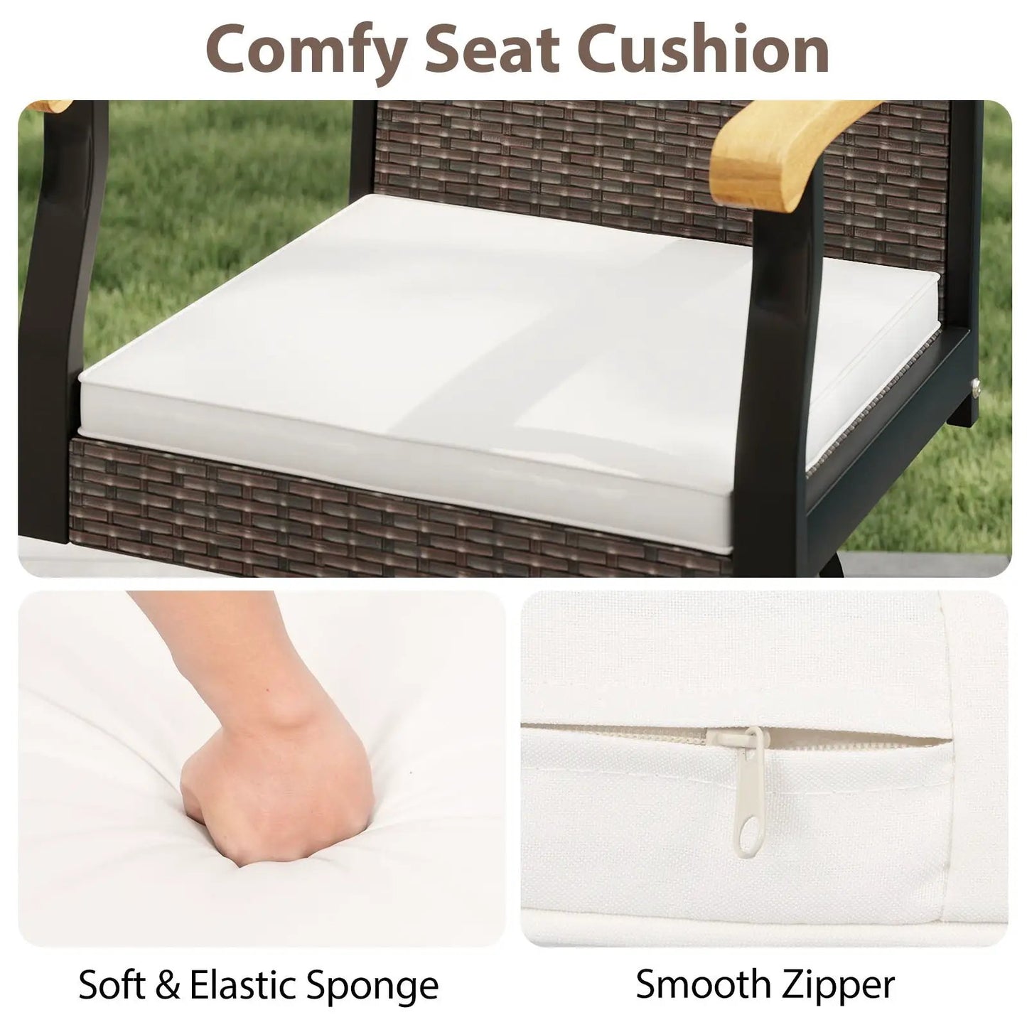 Set of 2 outdoor 360° swivel bar stools with white cushions and acacia wood armrests on Tampa Home & Garden Store