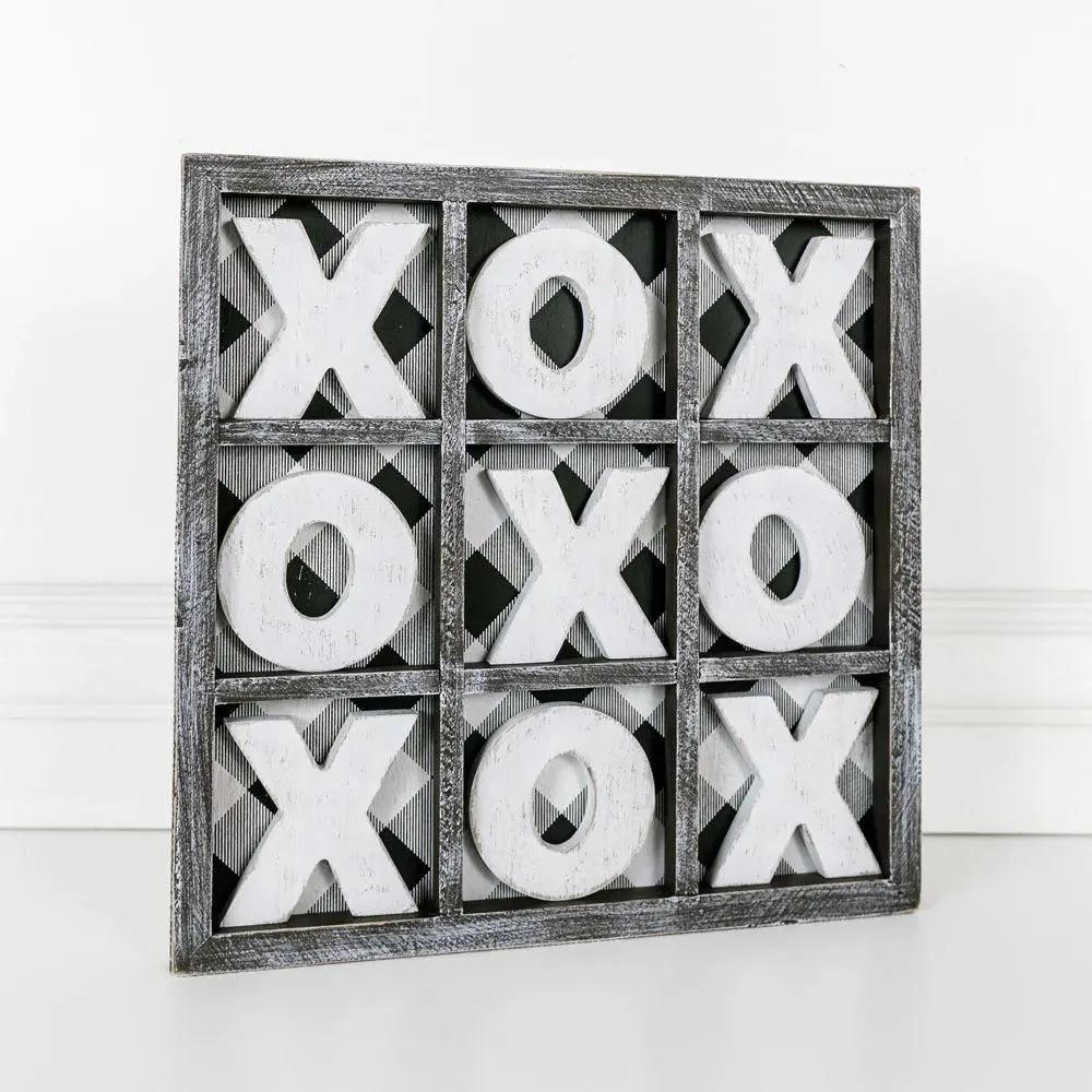 Gingham XOXO Game and Decor Hand Painted Wood