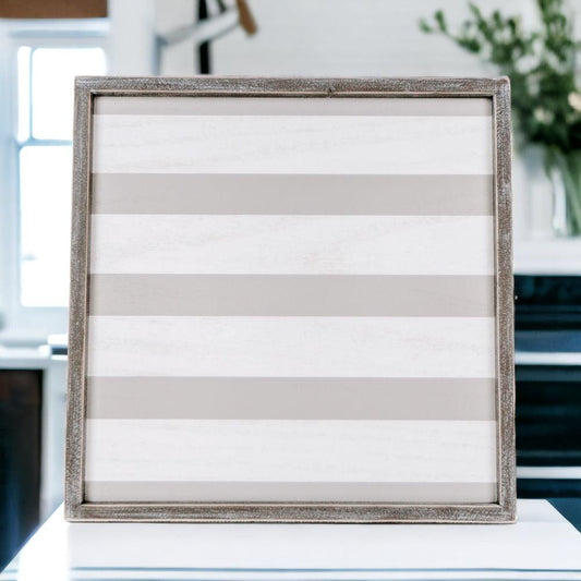 Everything Tray by Gia Roma, square serve tray with white and beige stripes, weathered frame on Tampa Home & Garden Store