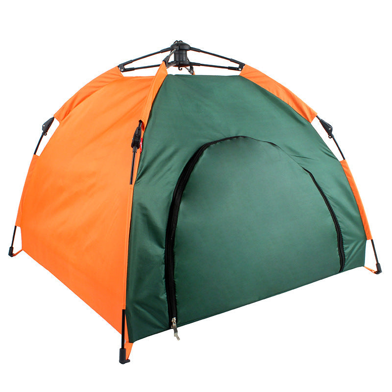 Outdoor Pet Tent in orange and green fabric with front arched doorway and zippered entry on Tampa Home & Garden Store