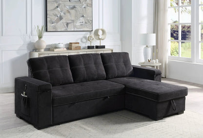 Toby woven fabric reversible sleeper sectional sofa with storage chaise and side pockets on Tampa Home & Garden Store