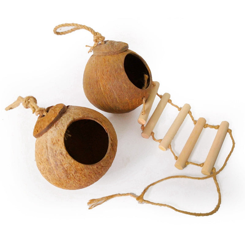 Natural coconut shell bird nest swing set of 2 by Sell My Stuff, rustic hanging nests with rope on Tampa Home & Garden Store