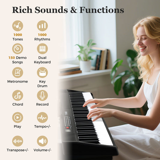 88 Key Foldable Piano Keyboard Portable Semi Weighted Electric Piano-Black - Tampa Home & Garden Store