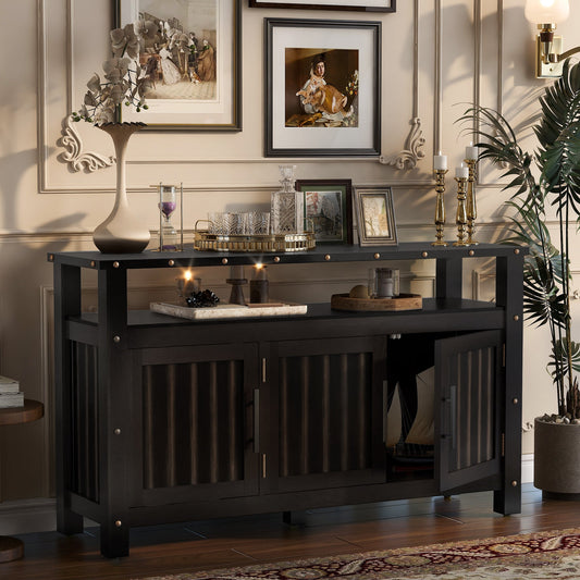 Three Door Pine Wood Buffet Cabinet And Storage in dark finish by HouseOfZazla on Tampa Home & Garden Store