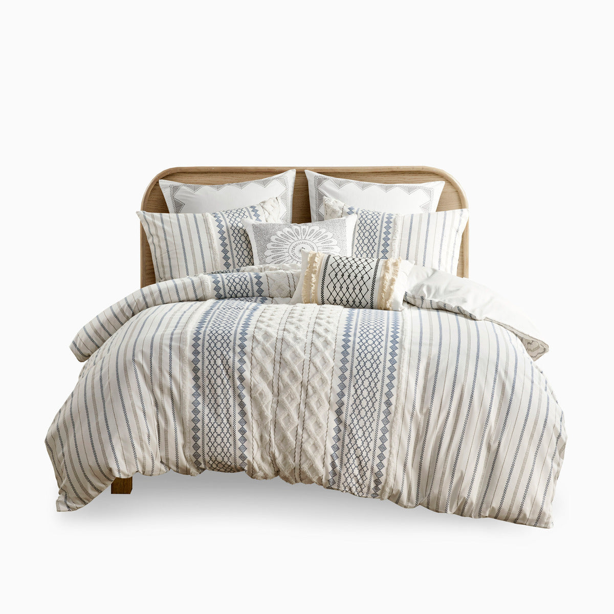 King/Cal King duvet cover set with aztec print and chenille in cream and blue HouseOfZazla on Tampa Home & Garden Store