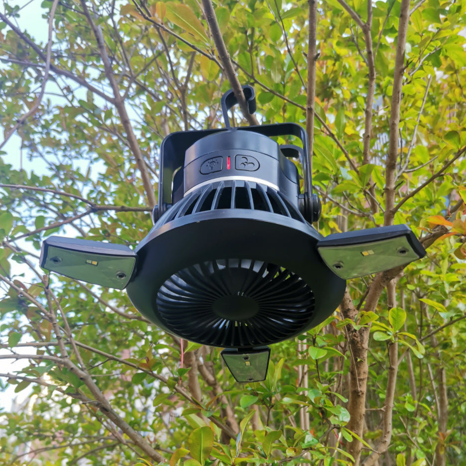 Solar camping light with fan and hanging hook, USB rechargeable, 3 speed, black My Store on Tampa Home & Garden Store