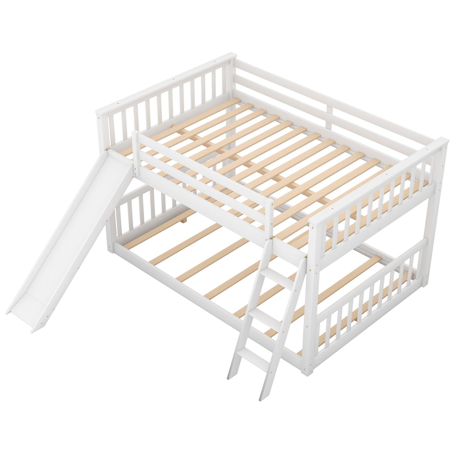 Bunk bed with convertible slide and ladder, white wood frame with natural slats, HouseOfZazla on Tampa Home & Garden Store