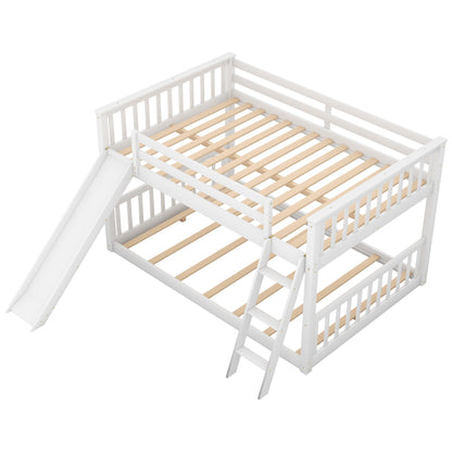 Bunk bed with convertible slide and ladder, white wood frame with natural slats, HouseOfZazla on Tampa Home & Garden Store