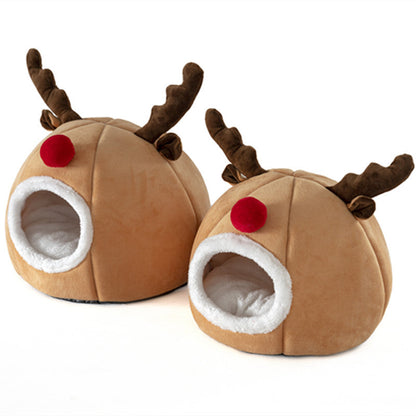 Pet tent Christmas reindeer kennel plush tan fabric with white trim, 2-pack on Tampa Home & Garden Store