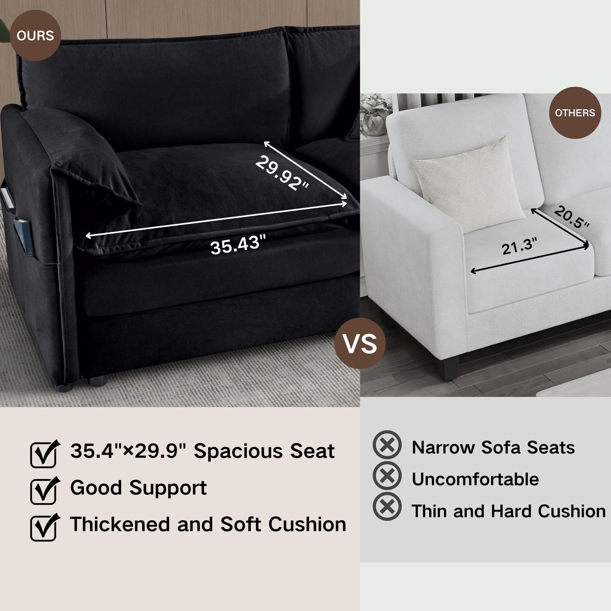 Modern comfy deep-seat modular sectional sofa cloud couch in black by HouseOfZazla on Tampa Home & Garden Store